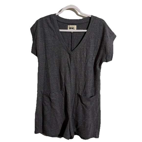MWL Madewell Small Spring Roll Romper Heather Storm Grey Knit Short Sleeve - Picture 2 of 6